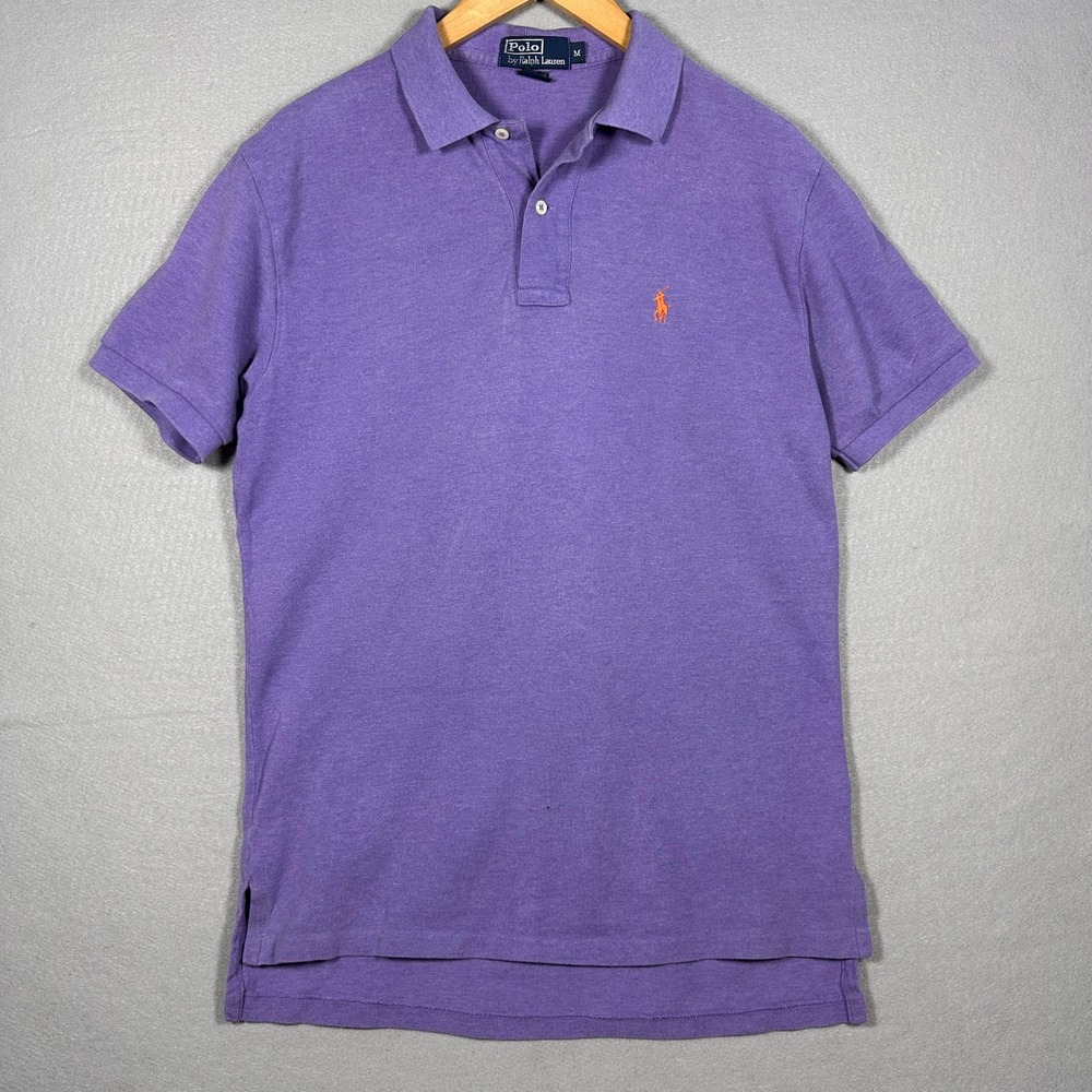 Vintage Polo Ralph Lauren Mens M Purple Pique Polo Shirt Orange Pony 80s 90s